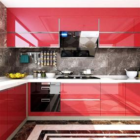 img 3 attached to 🔴 Livelynine Red Contact Paper Self Adhesive Wallpaper Decorations | Peel and Stick for Kitchen Cabinets, Countertops & Appliances | Red Vinyl Shelf Liners | Removable, Waterproof | 15.8x78.8 Inch