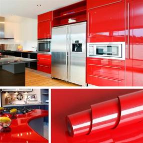 img 4 attached to 🔴 Livelynine Red Contact Paper Self Adhesive Wallpaper Decorations | Peel and Stick for Kitchen Cabinets, Countertops & Appliances | Red Vinyl Shelf Liners | Removable, Waterproof | 15.8x78.8 Inch