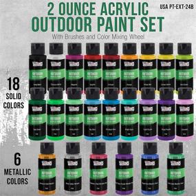img 3 attached to 🎨 U.S. Art Supply Professional 24 Color Set of Outdoor Acrylic Paint in 2 Ounce Bottles, Including a 7-Piece Brush Kit - Vibrant Colors for Artists, Students - Ideal for Canvas, Rocks, Kids' Wood Crafts, and Toys