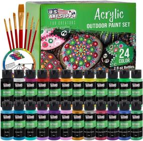 img 4 attached to 🎨 U.S. Art Supply Professional 24 Color Set of Outdoor Acrylic Paint in 2 Ounce Bottles, Including a 7-Piece Brush Kit - Vibrant Colors for Artists, Students - Ideal for Canvas, Rocks, Kids' Wood Crafts, and Toys