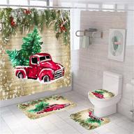 🎄 4-piece farmhouse christmas shower curtain set with hooks - red truck shower curtain, non-slip rugs, toilet lid cover, and bath mat - complete christmas bathroom set with accessories logo