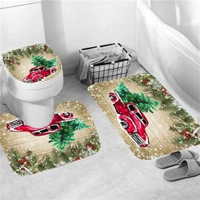 img 2 attached to 🎄 4-Piece Farmhouse Christmas Shower Curtain Set with Hooks - Red Truck Shower Curtain, Non-Slip Rugs, Toilet Lid Cover, and Bath Mat - Complete Christmas Bathroom Set with Accessories