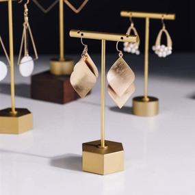 img 3 attached to 💎 GemeShou Gold Metal Earring T Bar Stand for Retail Display - Hexagon Base Height 4.5 inch - Perfect for Show, Jewelry Online Stores, Photography Display Props and Organizers