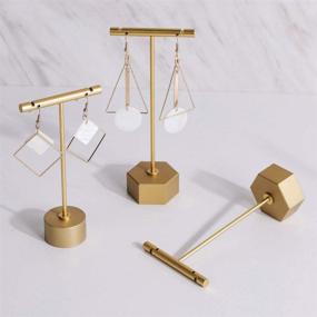 img 2 attached to 💎 GemeShou Gold Metal Earring T Bar Stand for Retail Display - Hexagon Base Height 4.5 inch - Perfect for Show, Jewelry Online Stores, Photography Display Props and Organizers