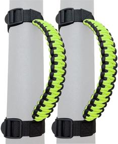 img 4 attached to 🔒 ROMASO Grab Handles for Jeep Wrangler | Paracord/Roll Bar Grip Handles (1987-2021) - Black & Fluorescent Yellow | 250 lb Load Capacity