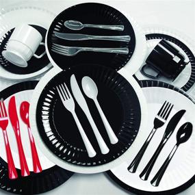 img 1 attached to 🍽️ Premium Extra Durable Black Plastic Cutlery Set for Parties - 192 Pieces (64 Knives, 64 Forks, 64 Spoons)