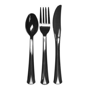 img 3 attached to 🍽️ Premium Extra Durable Black Plastic Cutlery Set for Parties - 192 Pieces (64 Knives, 64 Forks, 64 Spoons)