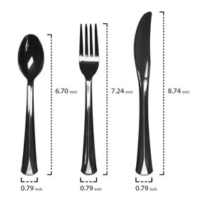 img 2 attached to 🍽️ Premium Extra Durable Black Plastic Cutlery Set for Parties - 192 Pieces (64 Knives, 64 Forks, 64 Spoons)