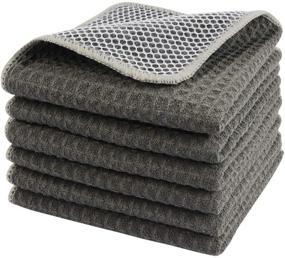 img 4 attached to 🧽 SINLAND Microfiber Kitchen Dish Cloths - Highly Absorbent Dish Rags for Fast Drying & Cleaning - 12x12 Inch Grey, 6 Pack with Poly Scour Side