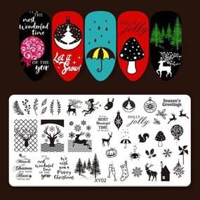 img 1 attached to Christmas Nail Stamper Kit: 5Pcs Xmas Nail Art Stamping Plates, 1 Silicone Stamper, 1 Scraper - Winter Snowflake, Snowman, Christmas Tree Designs - Stainless Steel Templates for Nail Art - Manicure Tools for Nail Art Designers