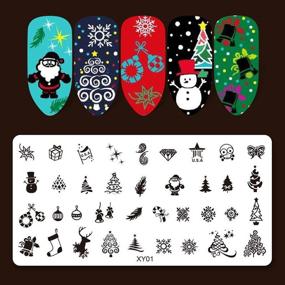 img 2 attached to Christmas Nail Stamper Kit: 5Pcs Xmas Nail Art Stamping Plates, 1 Silicone Stamper, 1 Scraper - Winter Snowflake, Snowman, Christmas Tree Designs - Stainless Steel Templates for Nail Art - Manicure Tools for Nail Art Designers