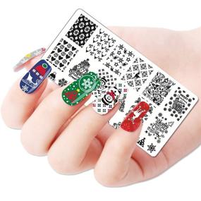 img 3 attached to Christmas Nail Stamper Kit: 5Pcs Xmas Nail Art Stamping Plates, 1 Silicone Stamper, 1 Scraper - Winter Snowflake, Snowman, Christmas Tree Designs - Stainless Steel Templates for Nail Art - Manicure Tools for Nail Art Designers