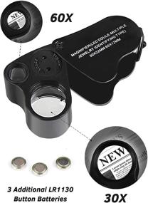 img 2 attached to 💎 Enhance Your Gem and Jewelry Viewing Experience with JARLINK 2 Pack Jewelry Loupes - 30X 60X Illuminated Loupe Magnifier and Foldable Jewelry Magnifier with Bright LED Light (Black)