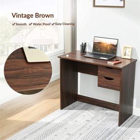 img 3 attached to Classic Brown Computer Desk Writing Study Table with Drawers - Ideal for Home Office & Laptop Use (35.4x17.7x29.1 Inches)