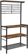 🍴 hoobro rustic brown baker's rack with hooks - kitchen storage shelf with high display, 2 wooden shelves, mesh panel, kitchen island rack, adjustable feet for microwave oven - bf01hb01 logo