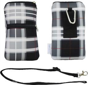 img 4 attached to 👜 Tainada Neoprene Shockproof Sleeve Case Bag with Carabiner - Ideal for iPhone 11/12 Pro, Xs, Samsung S21, S20, Google Pixel 4a, 5 (Tartan Black Gray)