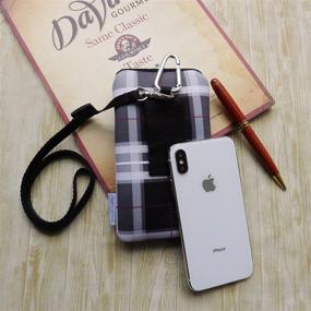 img 2 attached to 👜 Tainada Neoprene Shockproof Sleeve Case Bag with Carabiner - Ideal for iPhone 11/12 Pro, Xs, Samsung S21, S20, Google Pixel 4a, 5 (Tartan Black Gray)