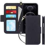 💼 skycase rfid blocking wallet case for iphone 12/12 pro 6.1" - black, card slots, detachable hand strap logo