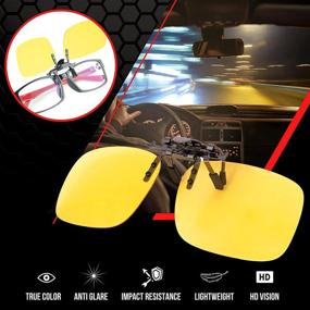 img 1 attached to 🌙 Enhance Night Driving with Clip-on Polarized Night Vision Glasses - Flip Up, Anti-Glare, UV-400 Protection, Wear Over Prescription Glasses