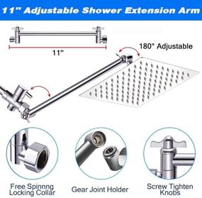 img 2 attached to 🚿 10" Rain Shower Head with Handheld Spray Combo: High Pressure Rainfall Showerheads with 11" Extension Arm, Filter for Hard Water & Chlorine, Hose & 4 Hooks - Square Dual Waterfall Shower Head