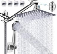 🚿 10" rain shower head with handheld spray combo: high pressure rainfall showerheads with 11" extension arm, filter for hard water & chlorine, hose & 4 hooks - square dual waterfall shower head logo