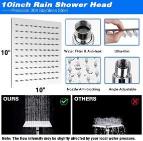 img 3 attached to 🚿 10" Rain Shower Head with Handheld Spray Combo: High Pressure Rainfall Showerheads with 11" Extension Arm, Filter for Hard Water & Chlorine, Hose & 4 Hooks - Square Dual Waterfall Shower Head