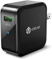 iclever qualcomm fast charger, quick charge 3.0 usb wall charger (quick charge 2.0 compatible) for samsung galaxy s10e/s8/s7/s6/plus; note 9/8, lg g7/v40/v30+, htc 10, iphone 12/mini/pro max logo