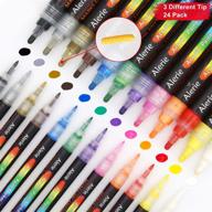 🎨 vibrant 24-piece acrylic paint pens set for rock painting, stone, ceramic, glass, wood, fabric, canvas - includes 12 colors & 3 tip variations logo