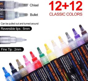 img 3 attached to 🎨 Vibrant 24-Piece Acrylic Paint Pens Set for Rock Painting, Stone, Ceramic, Glass, Wood, Fabric, Canvas - Includes 12 Colors & 3 Tip Variations