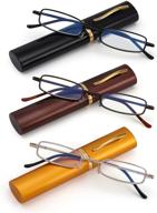 👓 men women blue light blocking reading glasses: 3 pack slim pocket compact readers with spring hinge metal frame eyeglasses logo