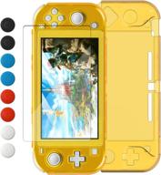 🟨 crystal clear cover case for switch lite - slim pc protective case with glass screen protector & 8 thumb grips caps (yellow) logo