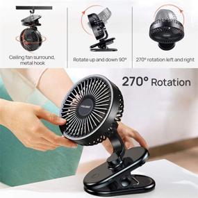 img 2 attached to 🌬️ Stay Cool Anywhere with FThinkup Clip On Fan - Truly Quiet & Portable Mini Desk Stroller Fan with 3 Speeds & 270° Rotation - Battery Powered USB - Ideal for Stroller, Camping, or Gym Treadmill - Black