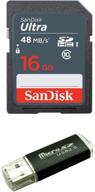 sandisk 16gb sd sdhc flash memory card: compatible with nintendo 3ds n3ds ds dsi & wii, nikon slr coolpix camera, kodak easyshare, canon powershot, canon eos + sd/tf usb card reader logo
