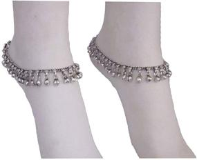 img 3 attached to 🔔 Boho Gypsy Goth Hippie Festival Anklet Pair: Handcrafted Chain Bell Tassel Foot Jewelry