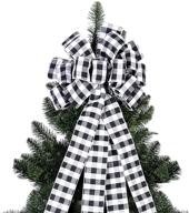 large black and white buffalo plaid tree topper - 48 x 13 inches - checked toppers bow for crafts, party, festival ornaments - big decorative bows, wreath bow logo
