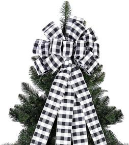 img 4 attached to Large Black and White Buffalo Plaid Tree Topper - 48 x 13 Inches - Checked Toppers Bow for Crafts, Party, Festival Ornaments - Big Decorative Bows, Wreath Bow