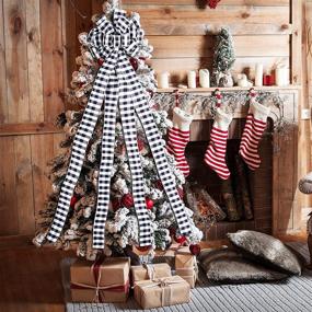 img 1 attached to Large Black and White Buffalo Plaid Tree Topper - 48 x 13 Inches - Checked Toppers Bow for Crafts, Party, Festival Ornaments - Big Decorative Bows, Wreath Bow