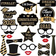 🎓 diy glitter graduation photo booth props 2021 - 21 pcs, black and gold graduation decorations, congrats grad party pose signs, class of 2021 picture props logo