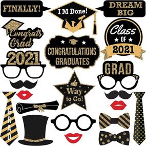 img 4 attached to 🎓 DIY Glitter Graduation Photo Booth Props 2021 - 21 Pcs, Black and Gold Graduation Decorations, Congrats Grad Party Pose Signs, Class of 2021 Picture Props