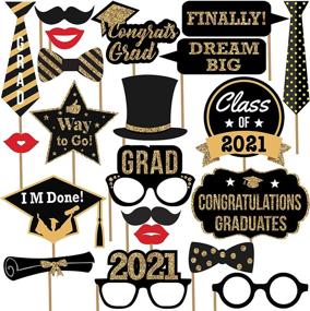 img 3 attached to 🎓 DIY Glitter Graduation Photo Booth Props 2021 - 21 Pcs, Black and Gold Graduation Decorations, Congrats Grad Party Pose Signs, Class of 2021 Picture Props