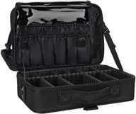 💼 versatile and spacious travel makeup train case - 13.8 inches large cosmetic storage with adjustable dividers - includes brush holder organizer and shoulder strap (black) logo