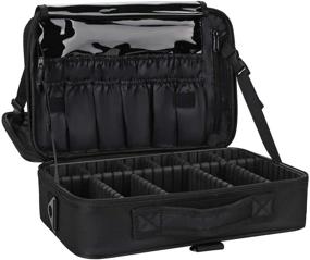 img 4 attached to 💼 Versatile and Spacious Travel Makeup Train Case - 13.8 inches Large Cosmetic Storage with Adjustable Dividers - Includes Brush Holder Organizer and Shoulder Strap (Black)