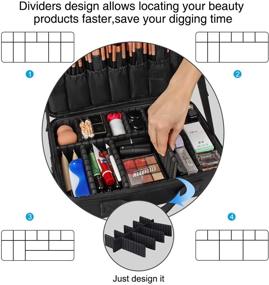 img 1 attached to 💼 Versatile and Spacious Travel Makeup Train Case - 13.8 inches Large Cosmetic Storage with Adjustable Dividers - Includes Brush Holder Organizer and Shoulder Strap (Black)