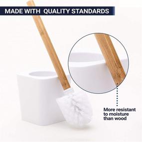 img 3 attached to KRALIX 6-Piece Bathroom Set - Plastic Accessories for Toothbrush, Rinse Cup, Soap Dish, Hand Sanitizer Bottle, Waste Bin, Toilet Brush with Holder - White/Bamboo