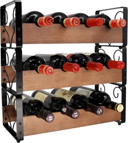 img 4 attached to 🍷 3 Tier Stackable Wine Rack: Rustic Freestanding Holder for Organized Storage, Holds 12 Bottles, Countertop Space Saver - Wood & Iron Liquor Rack