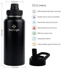 img 3 attached to 🧃 Honogo 32 oz Powder Coated Double Wall Vacuum Insulated Sports Water Bottle, 18/8 Stainless Steel Wide Mouth Thermos Flask with Straw Lid & Spout Lid, Leakproof, Sweat-Free, BPA-Free (Black, 32 oz), SEO-Friendly