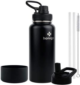 img 4 attached to 🧃 Honogo 32 oz Powder Coated Double Wall Vacuum Insulated Sports Water Bottle, 18/8 Stainless Steel Wide Mouth Thermos Flask with Straw Lid & Spout Lid, Leakproof, Sweat-Free, BPA-Free (Black, 32 oz), SEO-Friendly