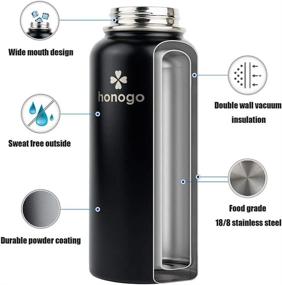 img 2 attached to 🧃 Honogo 32 oz Powder Coated Double Wall Vacuum Insulated Sports Water Bottle, 18/8 Stainless Steel Wide Mouth Thermos Flask with Straw Lid & Spout Lid, Leakproof, Sweat-Free, BPA-Free (Black, 32 oz), SEO-Friendly