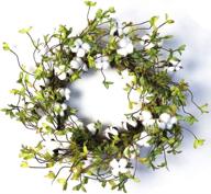 🌿 22-inch farmhouse cotton boll wreath - rustic floral round wreath with artificial green leaves for outdoor, indoor, wedding centerpiece, and welcome décor логотип