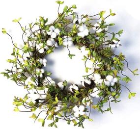 img 1 attached to 🌿 22-Inch Farmhouse Cotton Boll Wreath - Rustic Floral Round Wreath with Artificial Green Leaves for Outdoor, Indoor, Wedding Centerpiece, and Welcome Décor